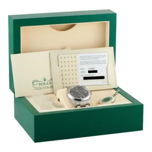 Rolex Oyster Perpetual 39 114300 Dark Rhodium Dial box and papers